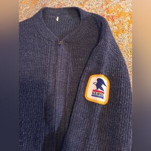 Postal Service Employee Work Wear. Blue Full Zip Cardigan Sweater. Size L. VTG.